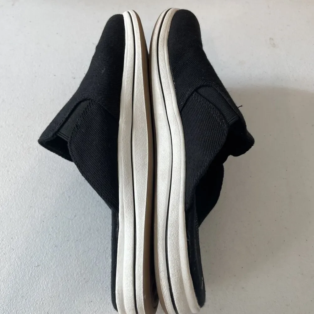Clarks Cloudsteppers Breeze Shore Black Canvas Slip On Mule Shoes Size 8.5 M